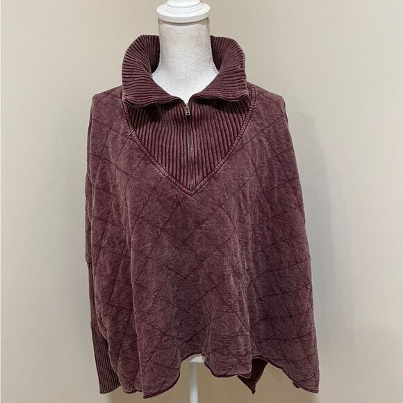 NWT
Free People Shiloh Quilted Sweatshirt Pullover Zip
Swing Hi Lo plum  size M - Picture 1 of 8